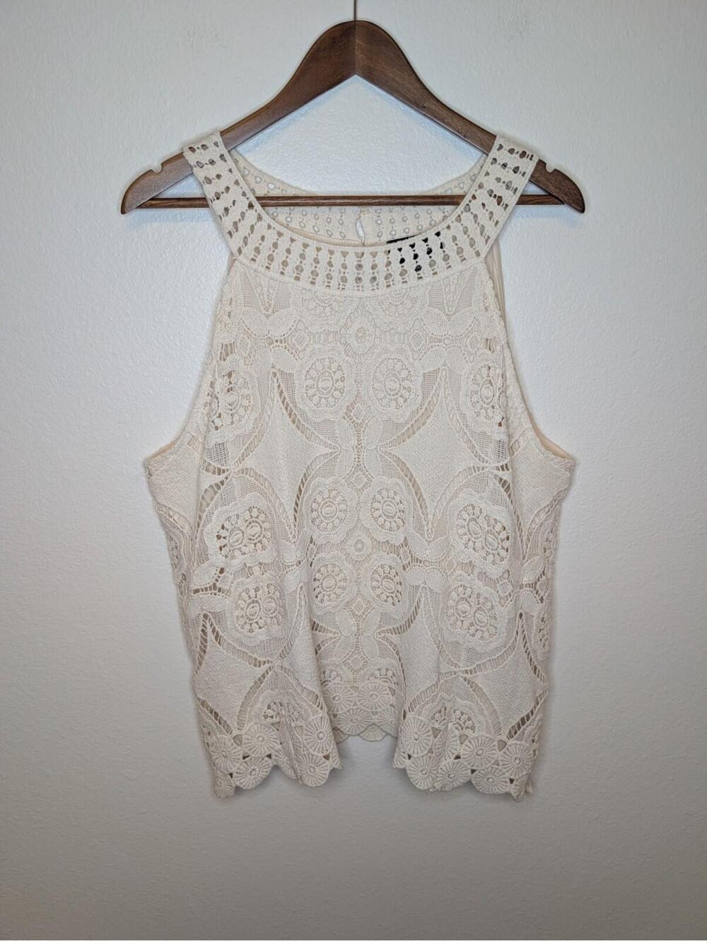Frazzle Crochet Cotton Tank Top Women’s XXL Cream Boho Beach Vacation